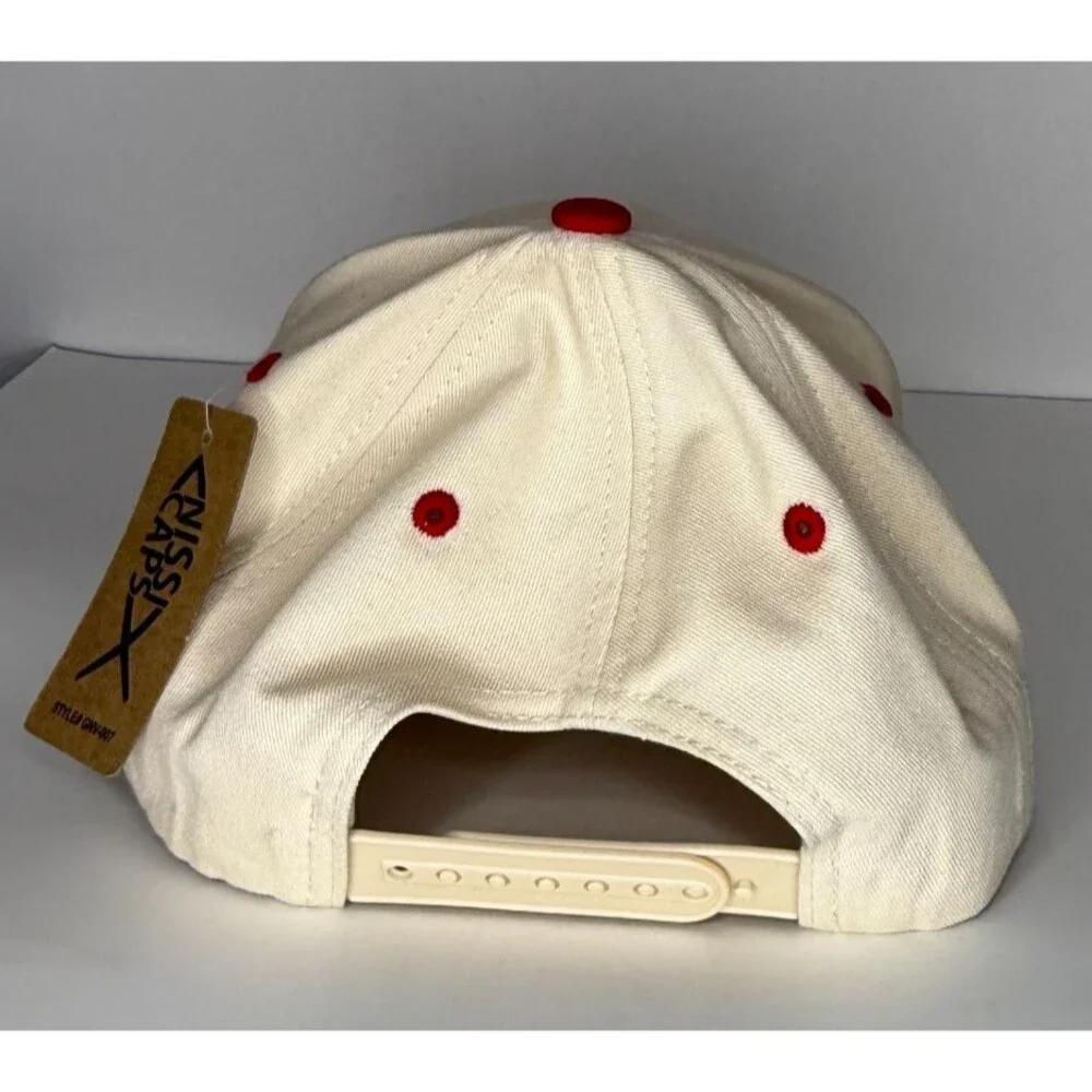 NWT Nerdy Kulture Snapback Hat Cream Red Embroidered Streetwear Cap